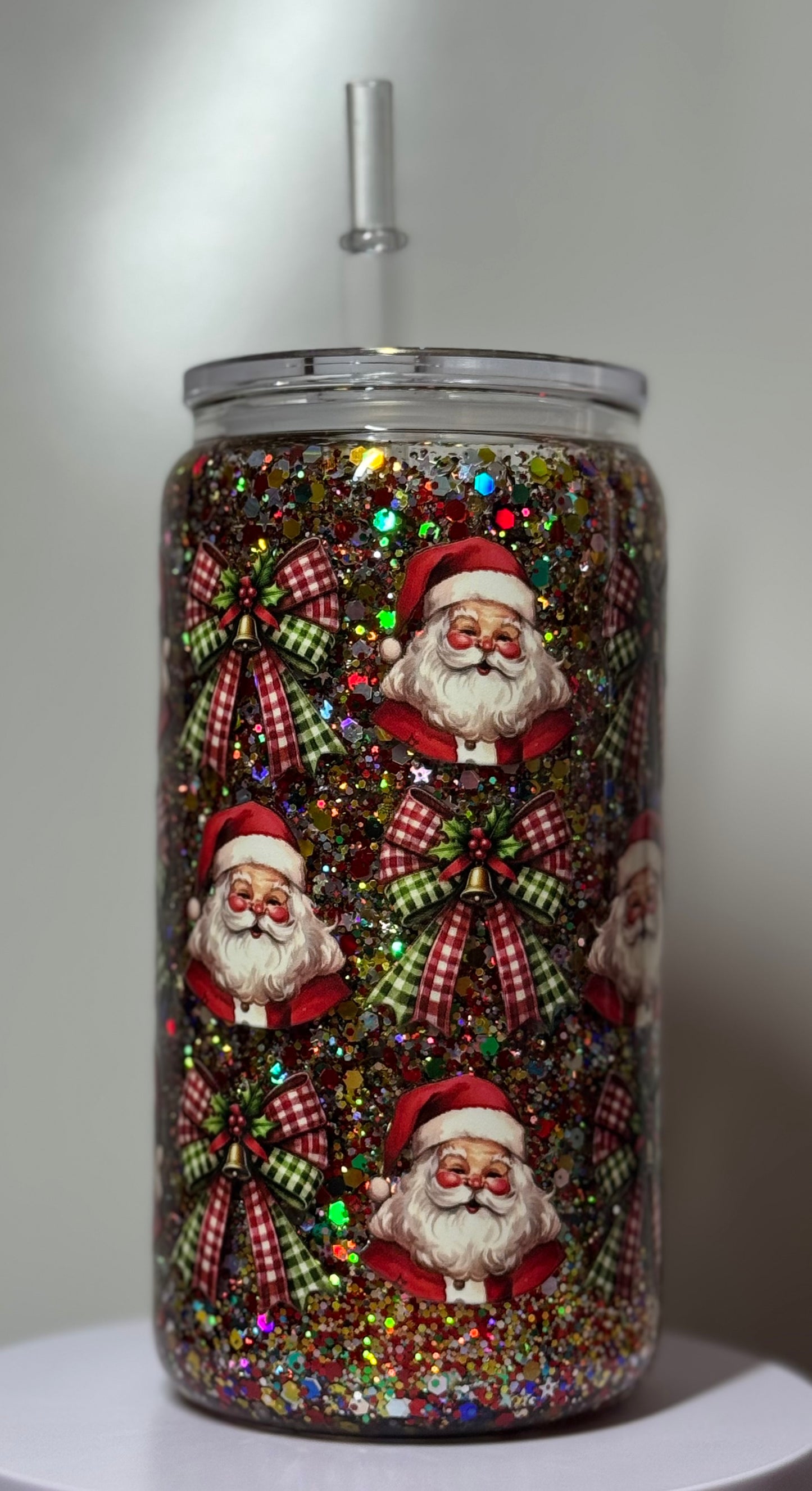 16oz Santa & Bow Glass Tumbler